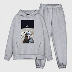 Мужской костюм оверсайз Голубь на луне делает селфи