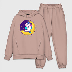 Мужской костюм оверсайз Единорог читает на луне