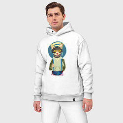 Мужской костюм оверсайз Котик в медитации, цвет: белый — фото 2