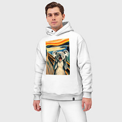 Мужской костюм оверсайз Коала кричит на картине Эдварда Мунка - мем искусс, цвет: белый — фото 2