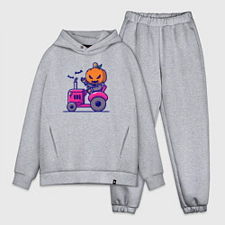 Мужской костюм оверсайз Тыква на тракторе, цвет: меланж