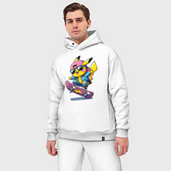 Мужской костюм оверсайз Пикачу крутой скейтбордист - нейроарт, цвет: белый — фото 2