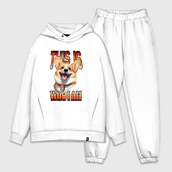 Мужской костюм оверсайз Корги с надписью Вот кто я, цвет: белый