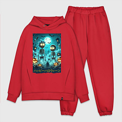 Мужской костюм оверсайз Rick and Morty skeletons - happy halloween, цвет: красный