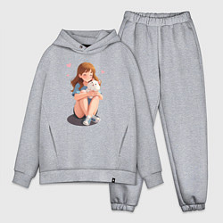 Мужской костюм оверсайз Белый хомяк и счастливая девушка