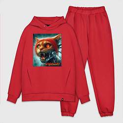 Мужской костюм оверсайз Super cyber red cat - ai art fantasy, цвет: красный