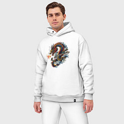 Мужской костюм оверсайз Japanese dragon - engraving, цвет: белый — фото 2