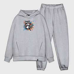 Мужской костюм оверсайз Енот и разноцветные брызги, цвет: меланж