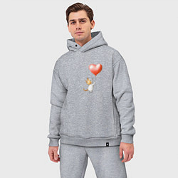 Мужской костюм оверсайз Милый котенок с шариком сердечком, цвет: меланж — фото 2