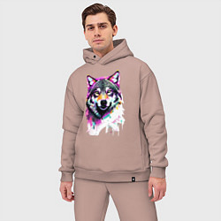 Мужской костюм оверсайз Волчья морда - нейроарт, цвет: пыльно-розовый — фото 2