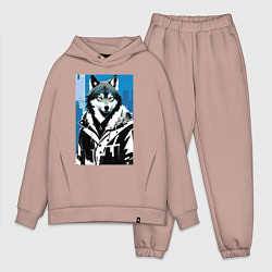 Мужской костюм оверсайз Волк в мегаполисе - нейроарт