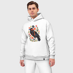 Мужской костюм оверсайз Ворона в цветах фолк арт, цвет: белый — фото 2