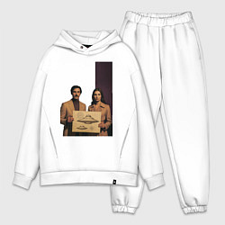 Мужской костюм оверсайз Мужчина и женщина с чертежом НЛО ретро поп-арт 197, цвет: белый