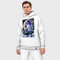 Мужской костюм оверсайз Девушка космо DJ на фоне сатурна, цвет: белый — фото 2