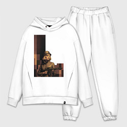 Мужской костюм оверсайз Женщина с автоматом ретрофутуризм поп-арт 1970-е, цвет: белый