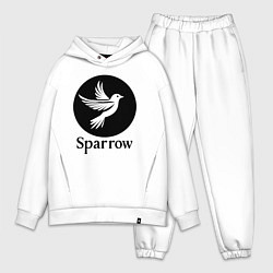 Мужской костюм оверсайз Воробей в круге, цвет: белый