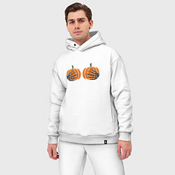 Мужской костюм оверсайз Хэллоуин Тыквы на груди, цвет: белый — фото 2