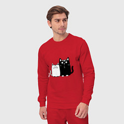 Костюм хлопковый мужской Удивленные коты, цвет: красный — фото 2