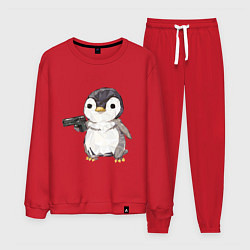 Костюм хлопковый мужской Пингвин с пистолетом, цвет: красный