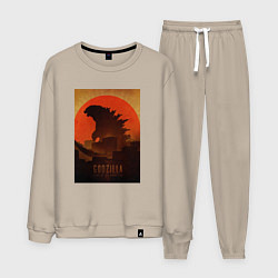 Костюм хлопковый мужской Godzilla and red sun, цвет: миндальный