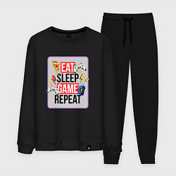 Костюм хлопковый мужской EAT SLEEP GAME REPEAT, цвет: черный