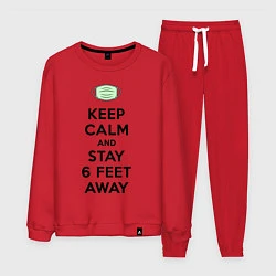 Костюм хлопковый мужской Keep Calm and Stay 6 Feet Away, цвет: красный
