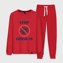 Костюм хлопковый мужской STOP COVID-19, цвет: красный