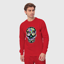 Костюм хлопковый мужской Flowers - Art skull, цвет: красный — фото 2