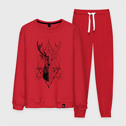 Костюм хлопковый мужской Polygonal deer, цвет: красный