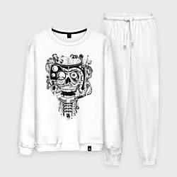 Костюм хлопковый мужской Стимпанк череп, цвет: белый