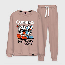 Костюм хлопковый мужской Cuphead, Dont deal with devil, цвет: пыльно-розовый