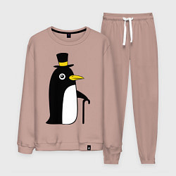 Костюм хлопковый мужской Пингвин в шляпе, цвет: пыльно-розовый