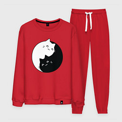 Костюм хлопковый мужской Инь Ян Котики, цвет: красный