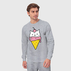 Костюм хлопковый мужской Ice Cream Cat, цвет: меланж — фото 2