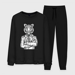 Костюм хлопковый мужской Модный Тигр, цвет: черный