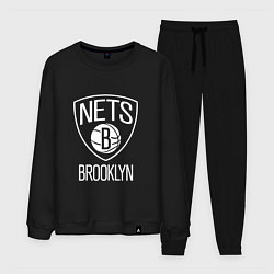 Костюм хлопковый мужской Бруклин Нетс логотип, цвет: черный