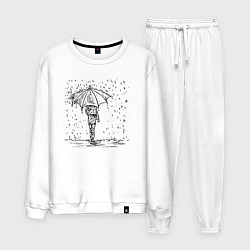 Костюм хлопковый мужской Девушка с зонтом под дождем, цвет: белый