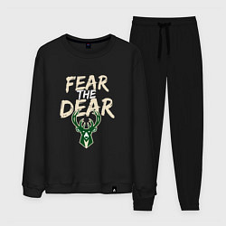 Костюм хлопковый мужской Milwaukee Bucks Fear the dear Милуоки Бакс, цвет: черный