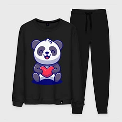 Костюм хлопковый мужской Панда с сердцем!, цвет: черный