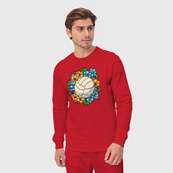 Костюм хлопковый мужской Volleyball - Flowers, цвет: красный — фото 2