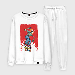 Мужской костюм Fire skull Skateboarding man on a red background E