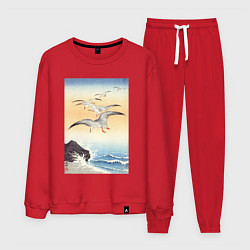 Костюм хлопковый мужской Five Seagulls Above Turbulent Sea, цвет: красный