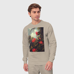 Костюм хлопковый мужской Hummingbird and Passionflowers Колибри на ветке, цвет: миндальный — фото 2