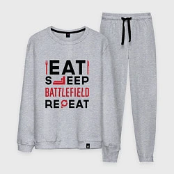 Костюм хлопковый мужской Надпись: Eat Sleep Battlefield Repeat, цвет: меланж