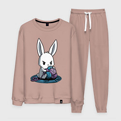 Костюм хлопковый мужской Зайчонок обнял клубки The bunny hugged the balls, цвет: пыльно-розовый