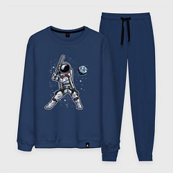 Костюм хлопковый мужской Космонавт играет в бейсбол планетой, цвет: тёмно-синий