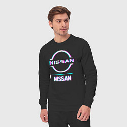 Костюм хлопковый мужской Значок Nissan в стиле glitch, цвет: черный — фото 2