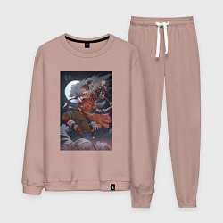 Костюм хлопковый мужской Секиро в бою, цвет: пыльно-розовый
