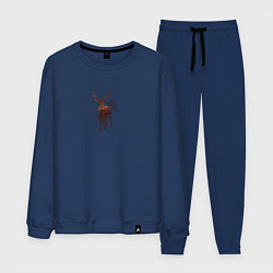 Костюм хлопковый мужской Осенний лес в силуэте идущего оленя, цвет: тёмно-синий