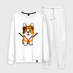 Костюм хлопковый мужской Корги - самурай, цвет: белый